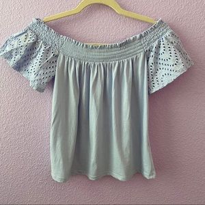 Express off the shoulder top (light blue)